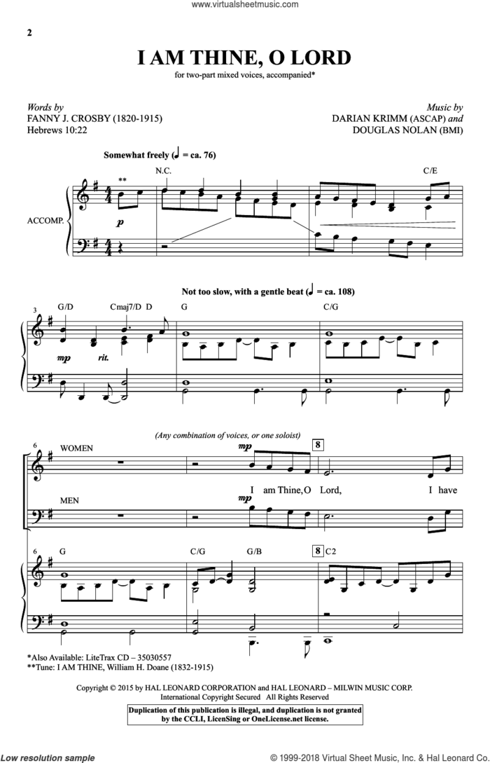 I Am Thine, O Lord sheet music for choir (2-Part) by Douglas Nolan, Darian Krimm and Fanny J. Crosby, intermediate duet