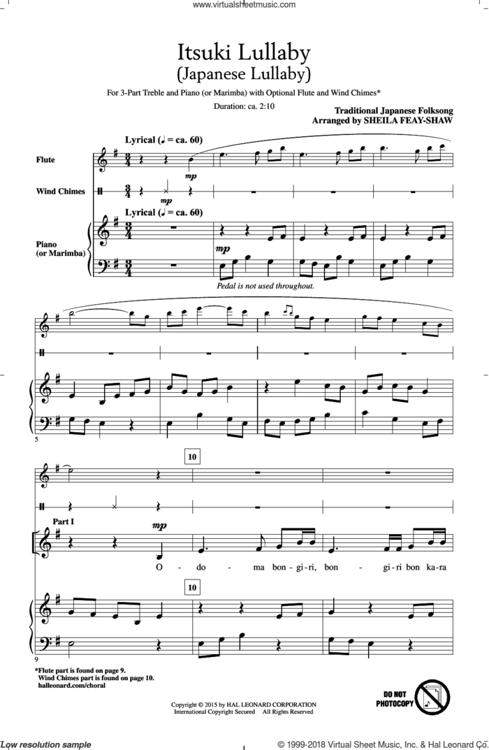 Itsuki Lullaby sheet music for choir (3-Part Treble) by Traditional Japanese Folk Song and Sheila Feay-Shaw, intermediate skill level