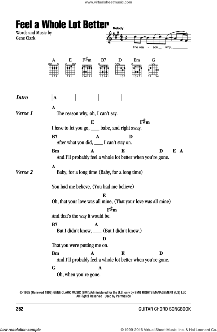 Feel A Whole Lot Better sheet music for guitar (chords) by Gene Clark, intermediate skill level