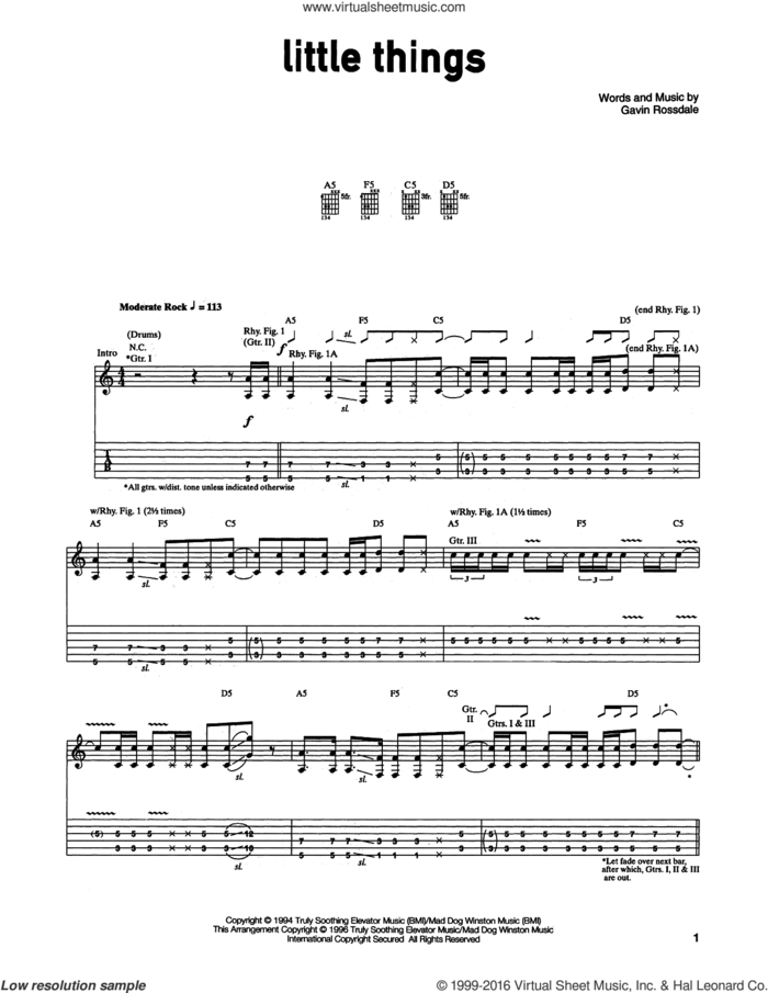 Little Things sheet music for guitar (tablature) by Gavin Rossdale, intermediate skill level