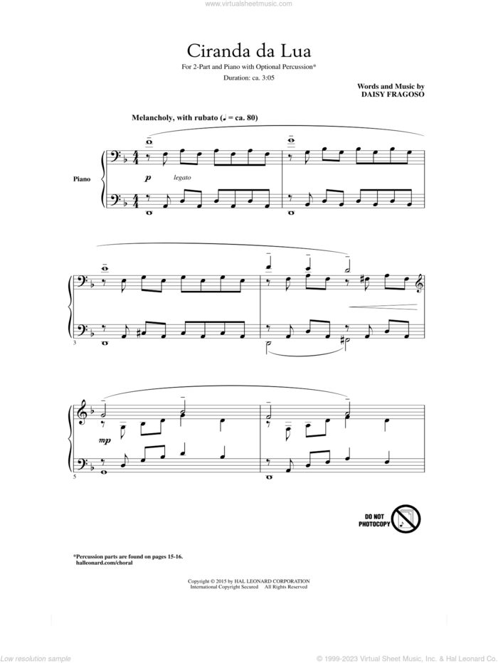 Ciranda Da Lua sheet music for choir (2-Part) by Daisy Fragoso, intermediate duet