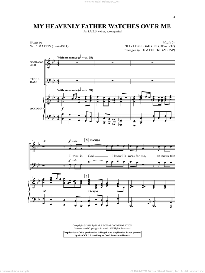 My Heavenly Father Watches Over Me sheet music for choir (SATB: soprano, alto, tenor, bass) by Charles H. Gabriel, Tom Fettke and W.C. Martin, intermediate skill level