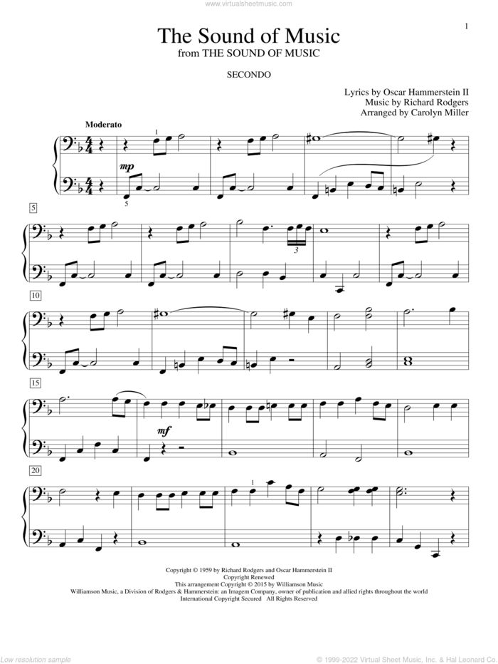 The Sound Of Music (arr. Carolyn Miller) sheet music for piano four hands by Richard Rodgers, Carolyn Miller, Glenda Austin, Oscar II Hammerstein and Rodgers & Hammerstein, intermediate skill level