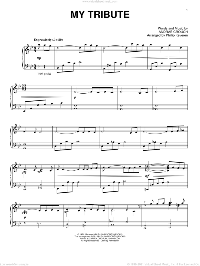 My Tribute (arr. Phillip Keveren) sheet music for piano solo by Andrae Crouch, Phillip Keveren and Andrae Crouch, intermediate skill level