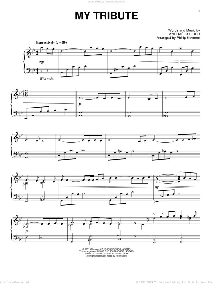 My Tribute (arr. Phillip Keveren) sheet music for piano solo by Andrae Crouch, Phillip Keveren and Andrae Crouch, intermediate skill level