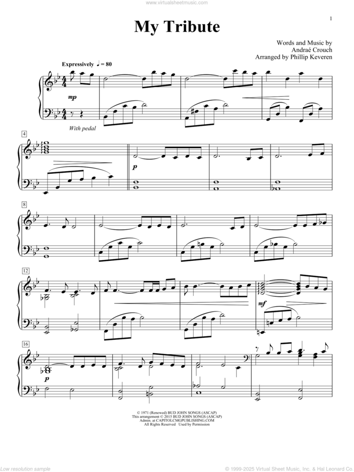 My Tribute (arr. Phillip Keveren) sheet music for piano solo by Andrae Crouch, Phillip Keveren and Andrae Crouch, intermediate skill level