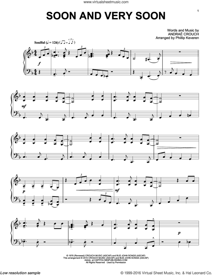 Soon And Very Soon (arr. Phillip Keveren) sheet music for piano solo by Andrae Crouch, Phillip Keveren and Andrae Crouch, intermediate skill level