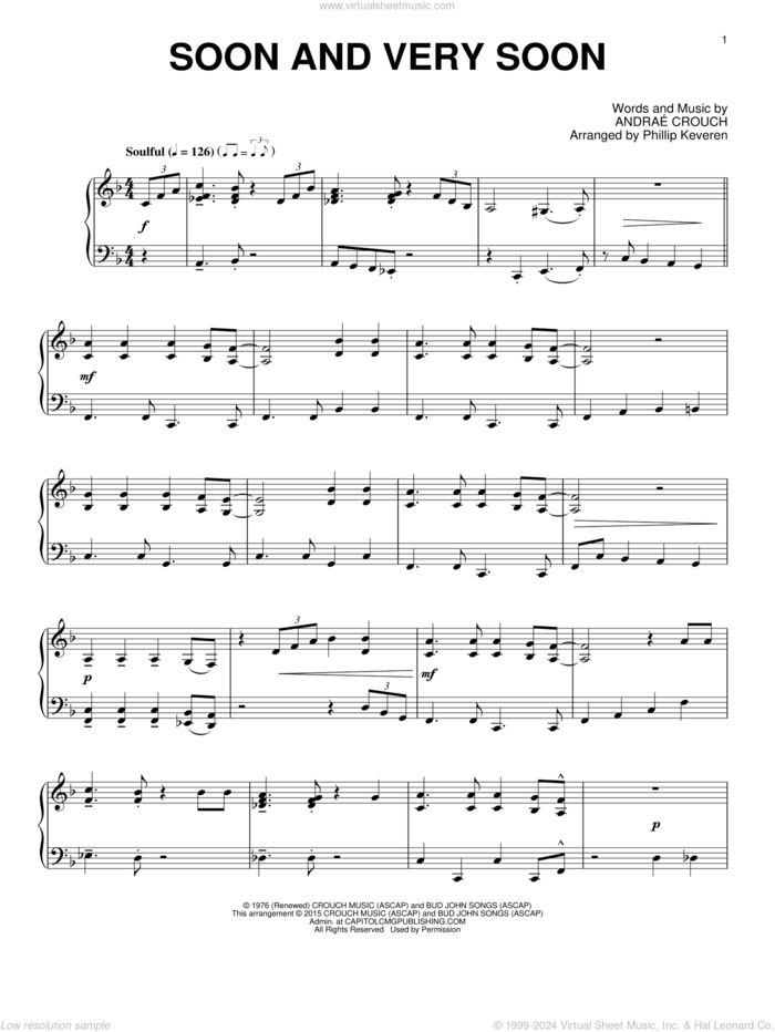 Soon And Very Soon (arr. Phillip Keveren) sheet music for piano solo by Andrae Crouch, Phillip Keveren and Andrae Crouch, intermediate skill level