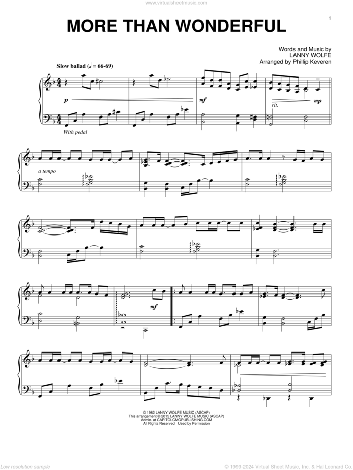 More Than Wonderful (arr. Phillip Keveren) sheet music for piano solo by Lanny Wolfe and Phillip Keveren, intermediate skill level