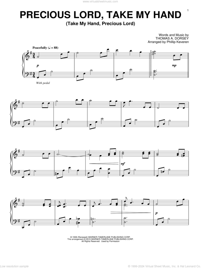 Precious Lord, Take My Hand (Take My Hand, Precious Lord) (arr. Phillip Keveren) sheet music for piano solo by Tommy Dorsey and Phillip Keveren, intermediate skill level