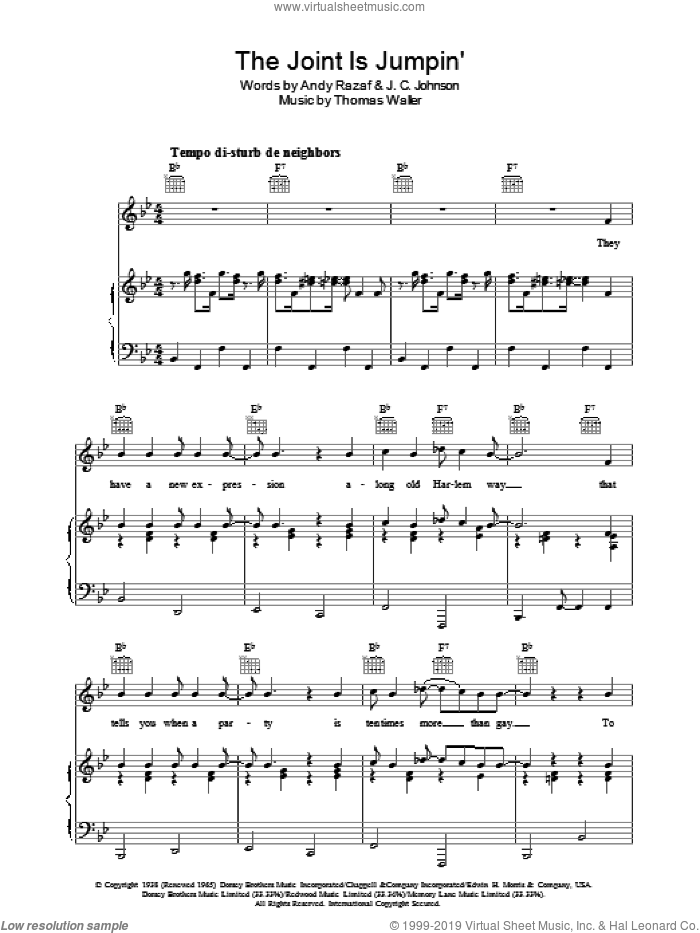 The Joint Is Jumpin' sheet music for voice, piano or guitar by Andy Razaf, Thomas Waller, Thomas Waller and J.C. Johnson, intermediate skill level