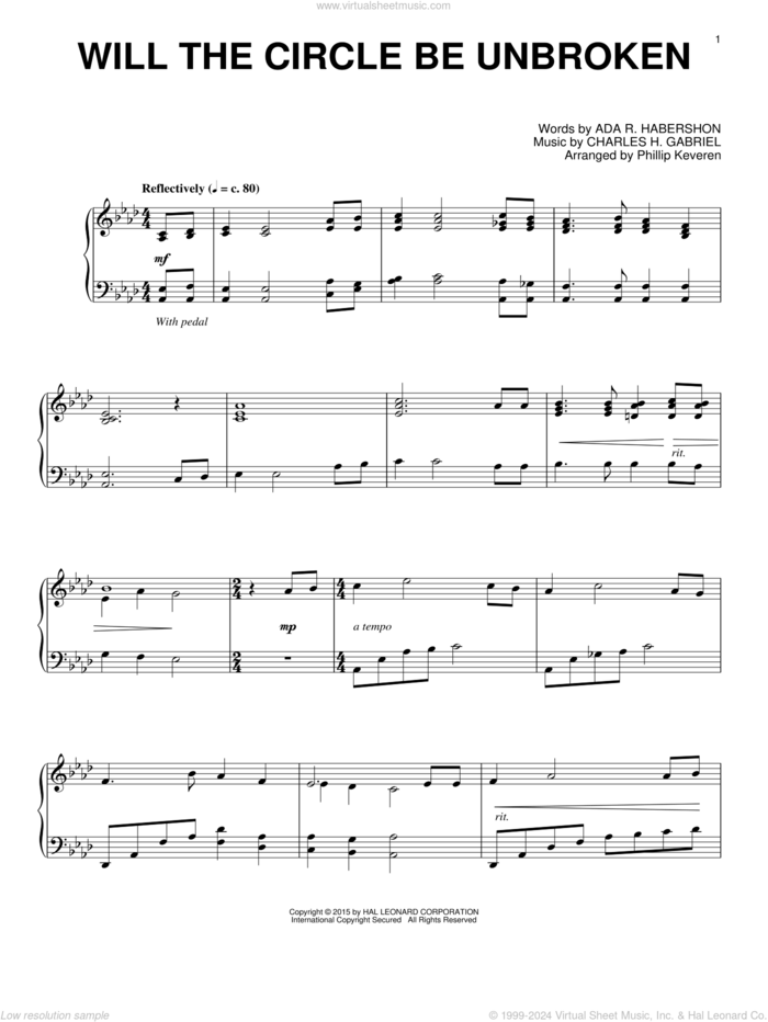 Will The Circle Be Unbroken (arr. Phillip Keveren) sheet music for piano solo by Charles H. Gabriel, Phillip Keveren and Ada R. Habershon, intermediate skill level