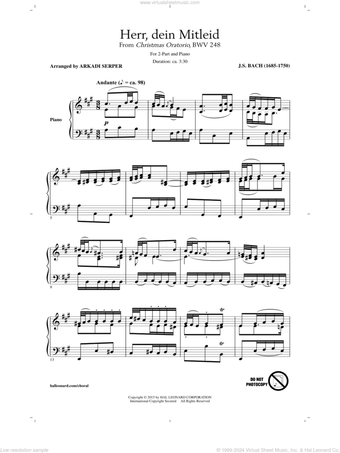 Herr, Dein Mitleid (arr. Arkadi Serper) sheet music for choir (2-Part) by Johann Sebastian Bach and Arkadi Serper, classical score, intermediate duet