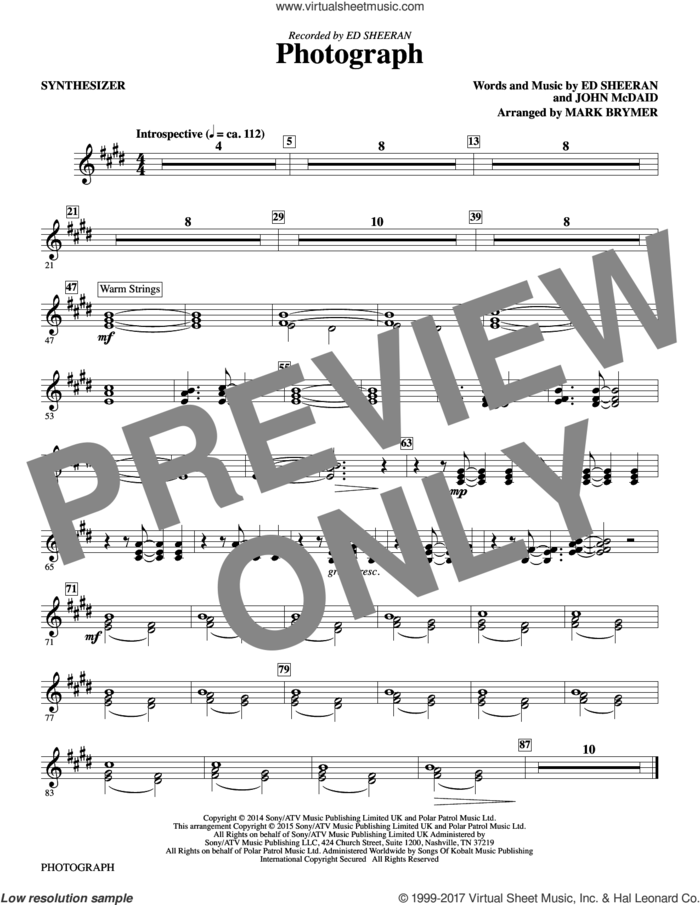 Photograph (complete set of parts) sheet music for orchestra/band by Mark Brymer, Ed Sheeran and John McDaid, intermediate skill level