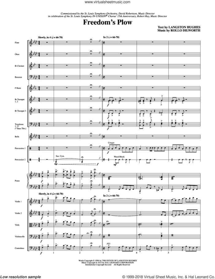 Freedom's Plow (COMPLETE) sheet music for orchestra/band by Rollo Dilworth and Langston Hughes, intermediate skill level