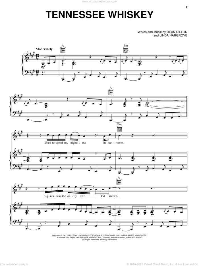 (Smooth As) Tennessee Whiskey sheet music for voice, piano or guitar by Chris Stapleton, George Jones, Dean Dillon and Linda Hargrove, intermediate skill level
