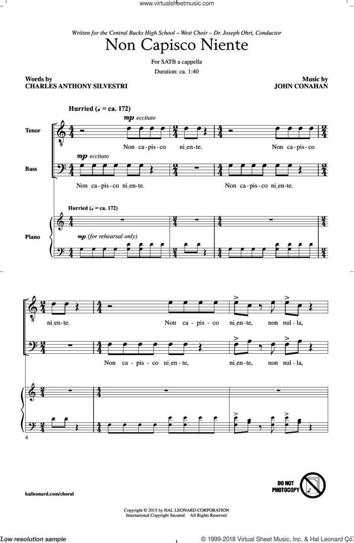 Non Capisco Niente sheet music for choir (SATB: soprano, alto, tenor, bass) by John Conahan, Charles Anthony Silvestri and Tony Silvestri, intermediate skill level