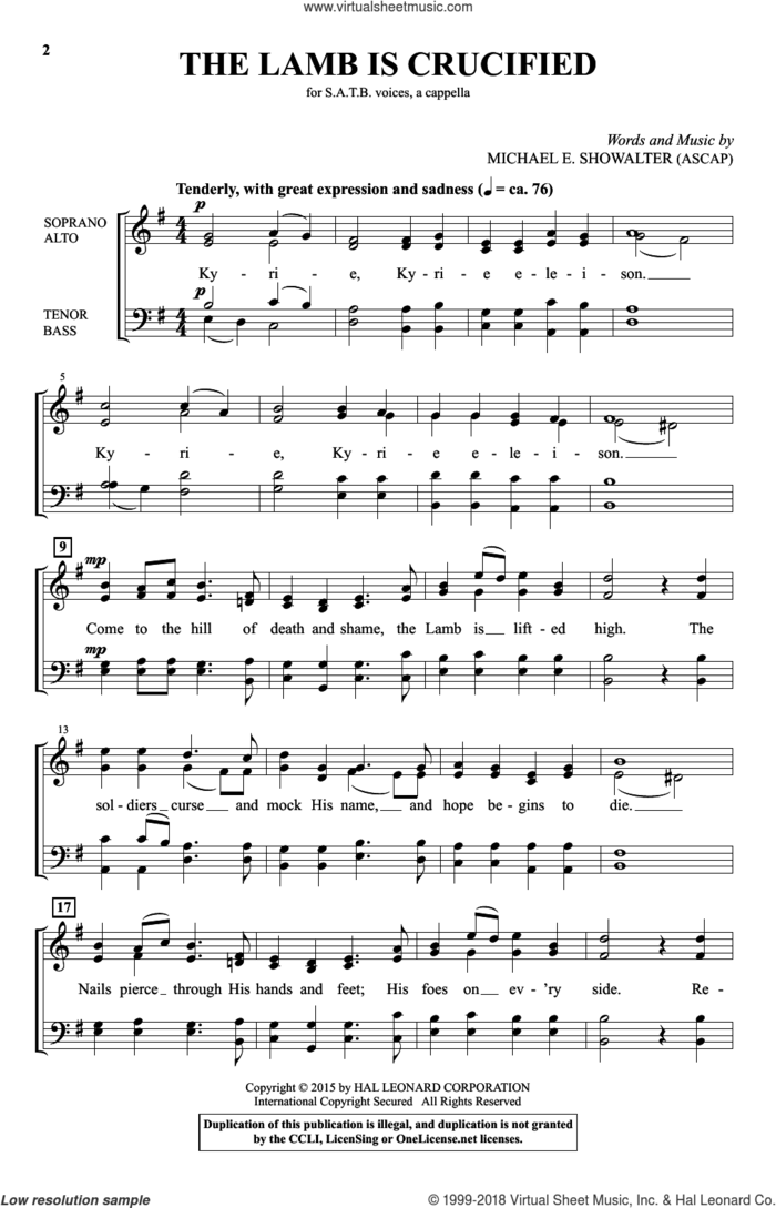 The Lamb Is Crucified sheet music for choir (SATB: soprano, alto, tenor, bass) by Michael E. Showalter, intermediate skill level