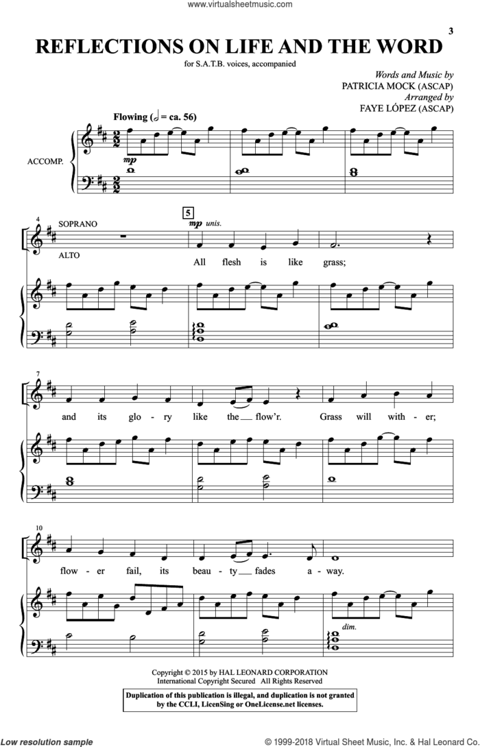 Reflections On Life And The Word sheet music for choir (SATB: soprano, alto, tenor, bass) by Patricia Mock, Faye LAApez and Faye Lopez and Faye Lopez, intermediate skill level