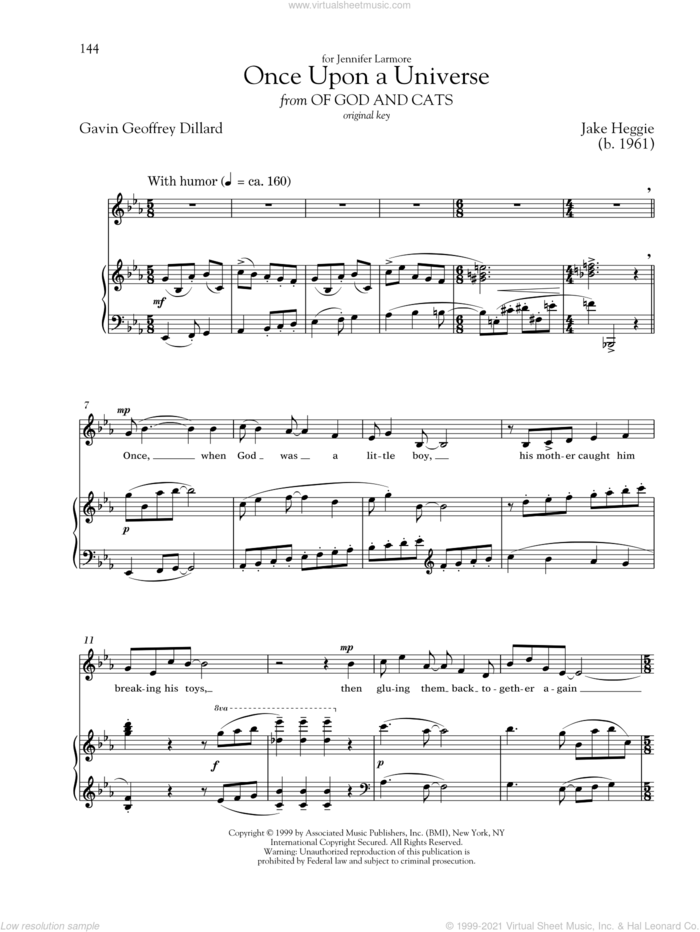 Once Upon A Universe sheet music for voice and piano (High Voice) by Gavin Geoffrey Dillard, Richard Walters and Jake Heggie, classical score, intermediate skill level