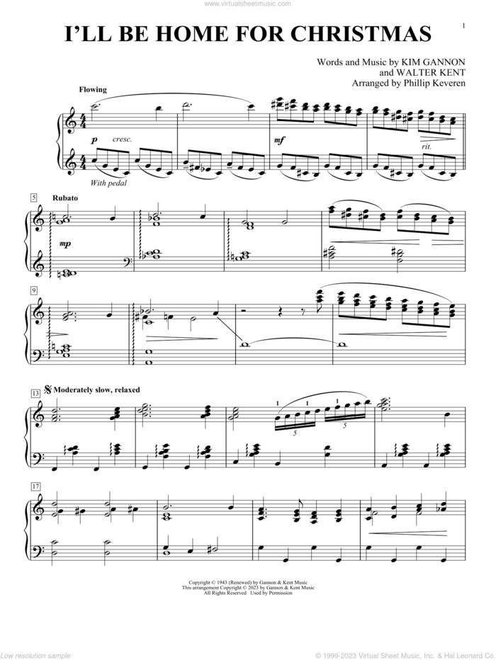 I'll Be Home For Christmas sheet music for piano solo by Walter Kent and Kim Gannon, intermediate skill level