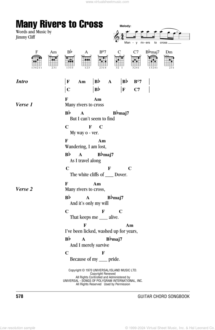 Many Rivers To Cross sheet music for guitar (chords) by Jimmy Cliff, Annie Lennox, Joe Cocker and UB40, intermediate skill level