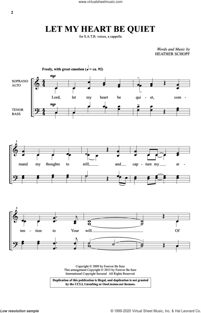 Let My Heart Be Quiet sheet music for choir (SATB: soprano, alto, tenor, bass) by Heather Schopf, intermediate skill level