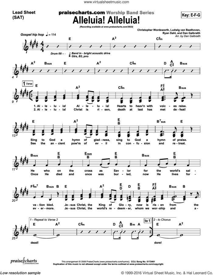 Alleluia Alleluia sheet music for voice and other instruments (fake book) by Dan Galbraith and Christopher Wordsworth/Ryan Dahl/Dan Galbraith, intermediate skill level