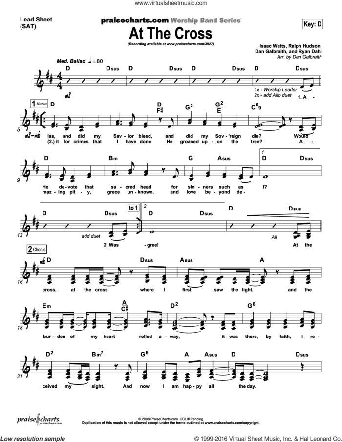At the Cross sheet music for voice and other instruments (fake book) by Dan Galbraith and Dan Galbraith/Ryan Dahl/Isaac Watts/Ralph Hudson, intermediate skill level