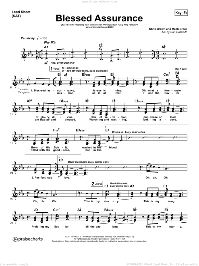 Blessed Assurance sheet music for voice and other instruments (fake book) by Dan Galbraith and Chris Brown/Mack Brock, intermediate skill level