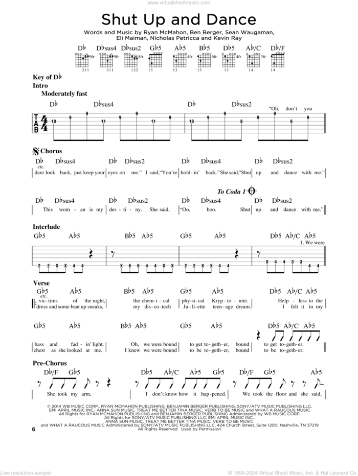 Shut Up And Dance sheet music for guitar solo (lead sheet) by Walk The Moon, Ben Berger, Eli Maiman, Kevin Ray, Nicholas Petricca, Ryan McMahon and Sean Waugaman, intermediate guitar (lead sheet)