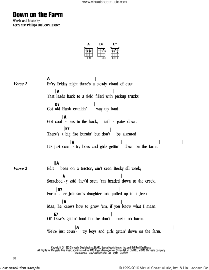 Down On The Farm sheet music for guitar (chords) by Tim McGraw, Jerry Laseter and Kerry Kurt Phillips, intermediate skill level