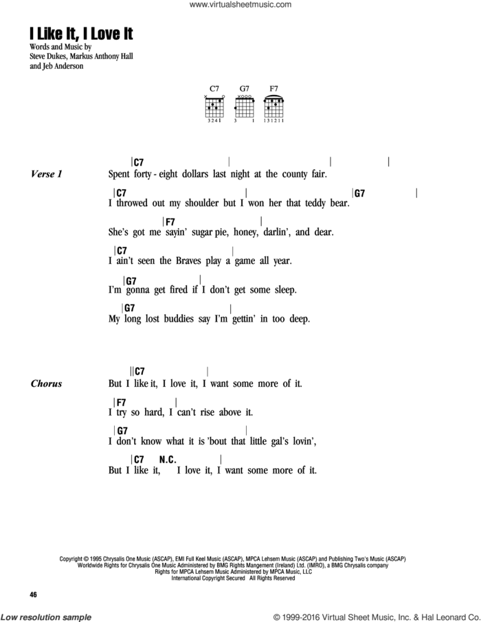 I Like It, I Love It sheet music for guitar (chords) by Tim McGraw, Jeb Anderson, Markus Anthony Hall and Steve Dukes, intermediate skill level