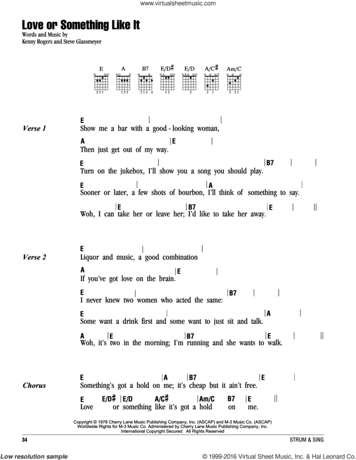 Love Or Something Like It sheet music for guitar (chords) by Kenny Rogers and Steve Glassmeyer, intermediate skill level