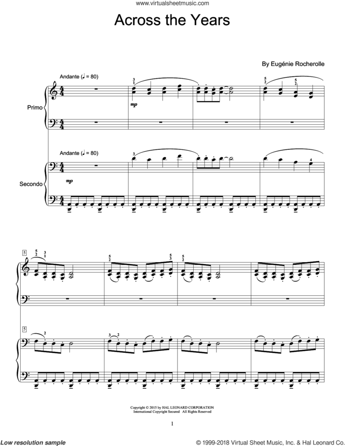 Across The Years sheet music for piano four hands by Eugenie Rocherolle, intermediate skill level