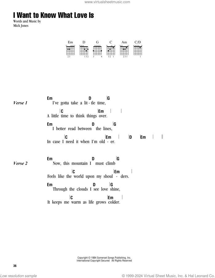 I Want To Know What Love Is sheet music for guitar (chords) by Foreigner, Mariah Carey and Mick Jones, wedding score, intermediate skill level