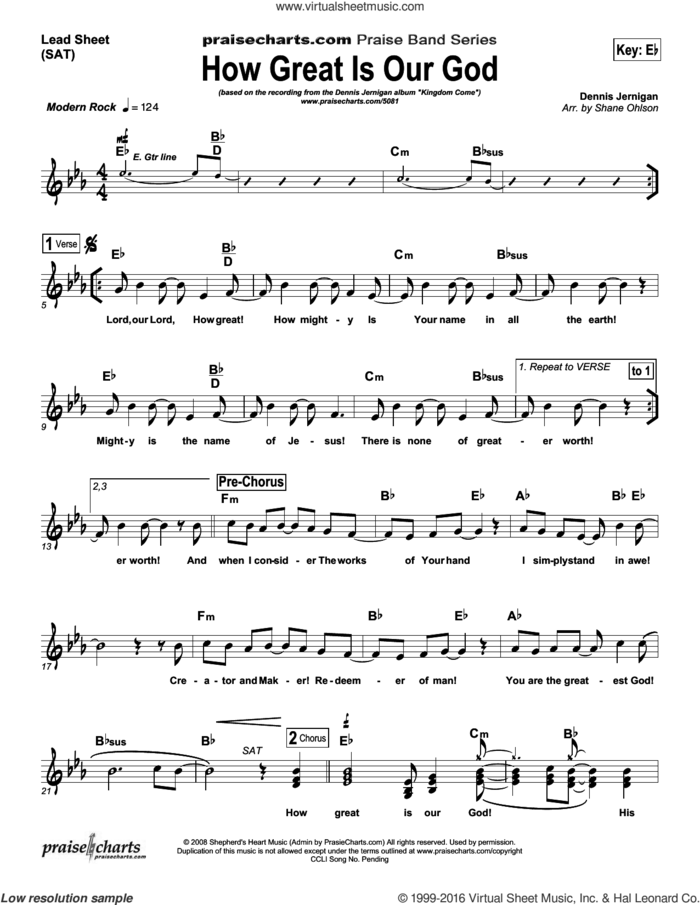 How Great Is Our God sheet music for voice and other instruments (fake book) by Dennis Jernigan and Shane Ohlson, intermediate skill level