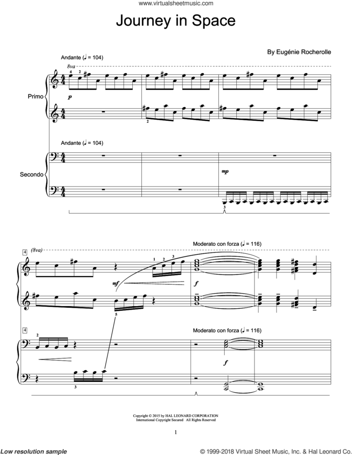 Journey In Space sheet music for piano four hands by Eugenie Rocherolle, intermediate skill level