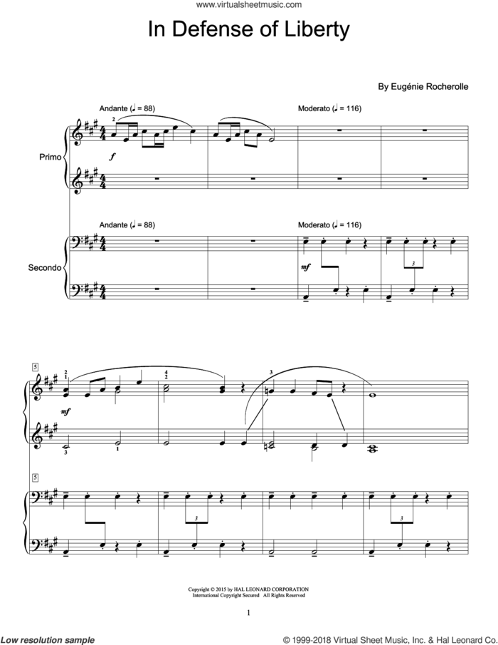 In Defense Of Liberty sheet music for piano four hands by Eugenie Rocherolle, intermediate skill level