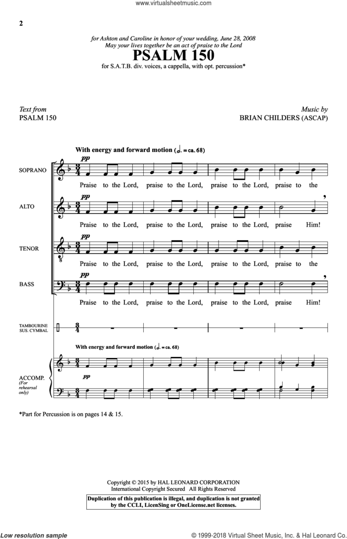 Psalm 150 sheet music for choir (SATB: soprano, alto, tenor, bass) by Brian Childers and Psalm 150, intermediate skill level