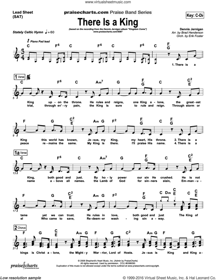 There Is A King sheet music for voice and other instruments (fake book) by Dennis Jernigan and Erik Foster, intermediate skill level