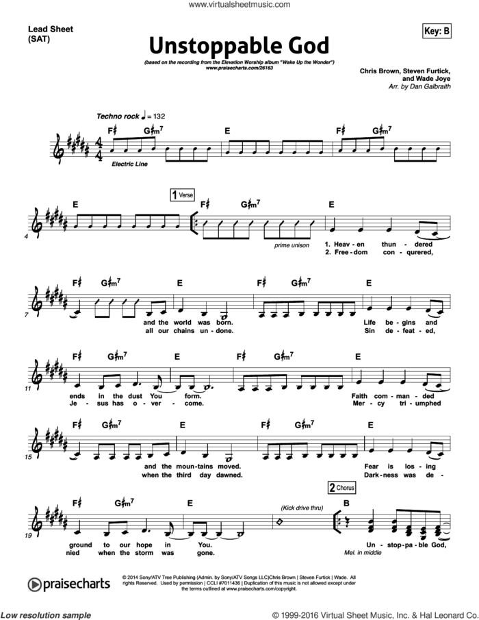 Unstoppable God sheet music for voice and other instruments (fake book) by Dan Galbraith / Dave Iula, Elevation Worship and Chris Brown/Steven Furtick/Wade Joye, intermediate skill level