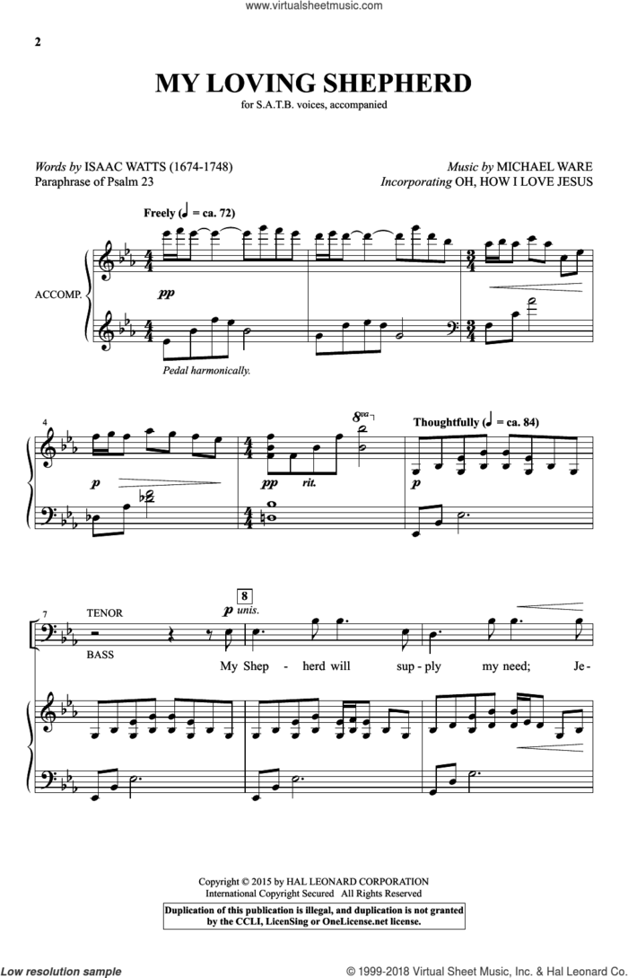 My Loving Shepherd sheet music for choir (SATB: soprano, alto, tenor, bass) by Michael Ware and Isaac Watts, intermediate skill level