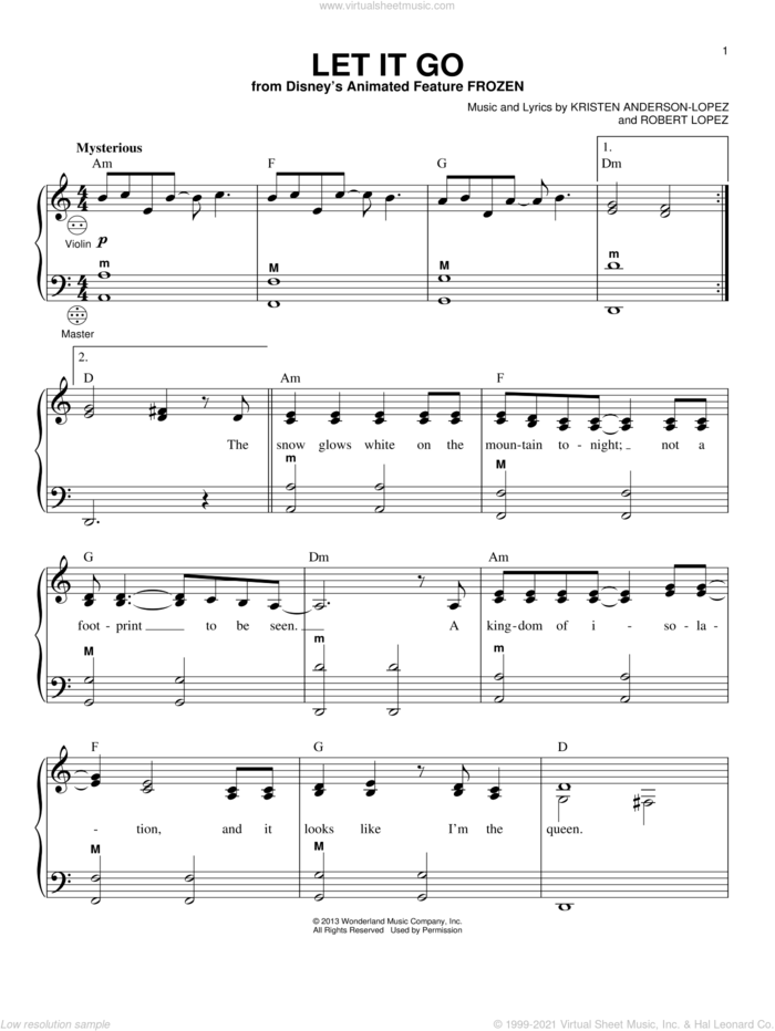 Let It Go (from Frozen) sheet music for accordion by Idina Menzel, Kristen Anderson-Lopez and Robert Lopez, intermediate skill level