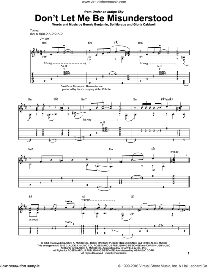 Don't Let Me Be Misunderstood sheet music for guitar solo by Bennie Benjamin, Laurence Juber, The Animals, Gloria Caldwell and Sol Marcus, intermediate skill level