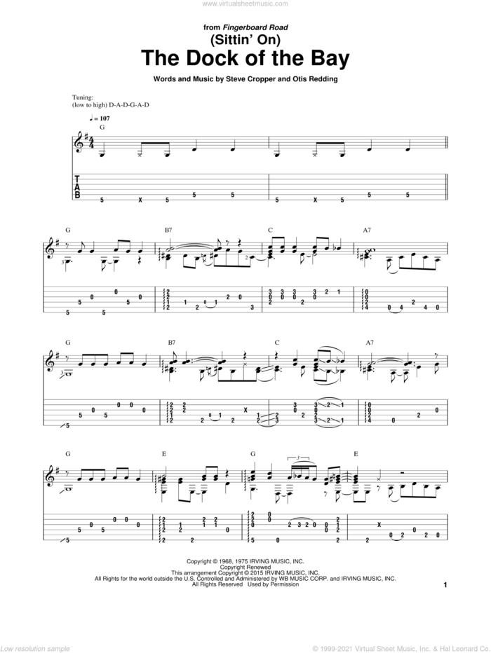 (Sittin' On) The Dock Of The Bay sheet music for guitar solo by Otis Redding, Laurence Juber and Steve Cropper, intermediate skill level
