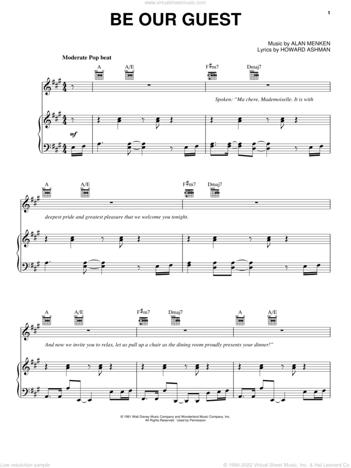 Be Our Guest (from Disney's Descendants) sheet music for voice, piano or guitar by Alan Menken, Alan Menken & Howard Ashman and Howard Ashman, intermediate skill level