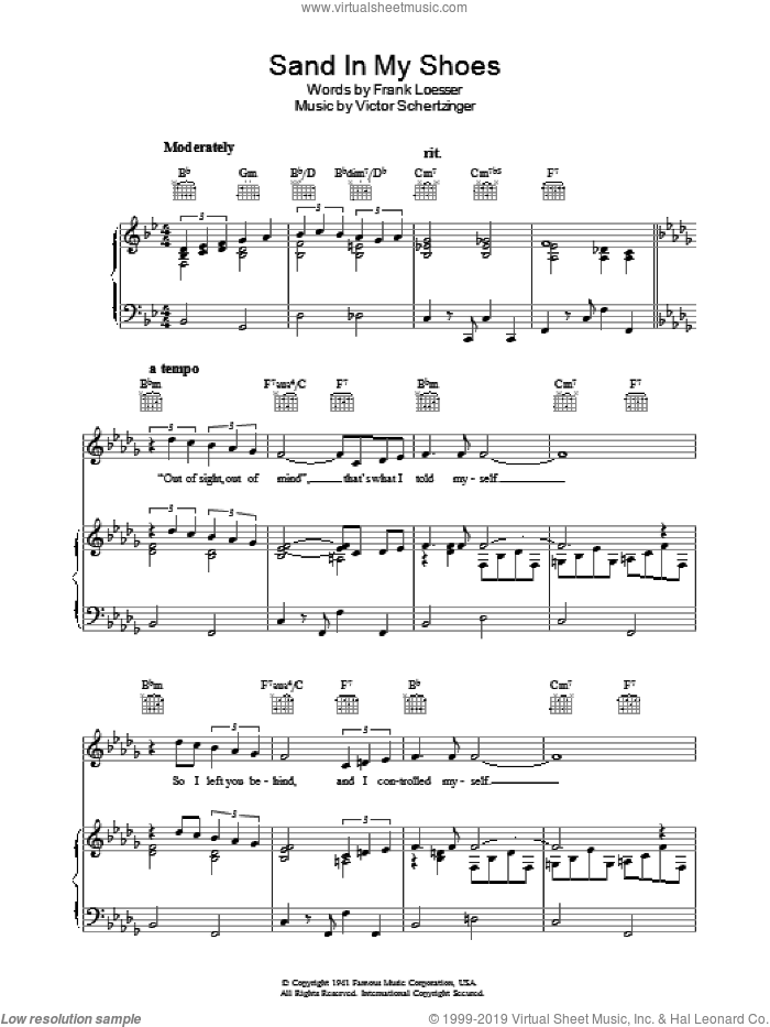Sand In My Shoes sheet music for voice, piano or guitar by Frank Loesser and Victor Schertzinger, intermediate skill level