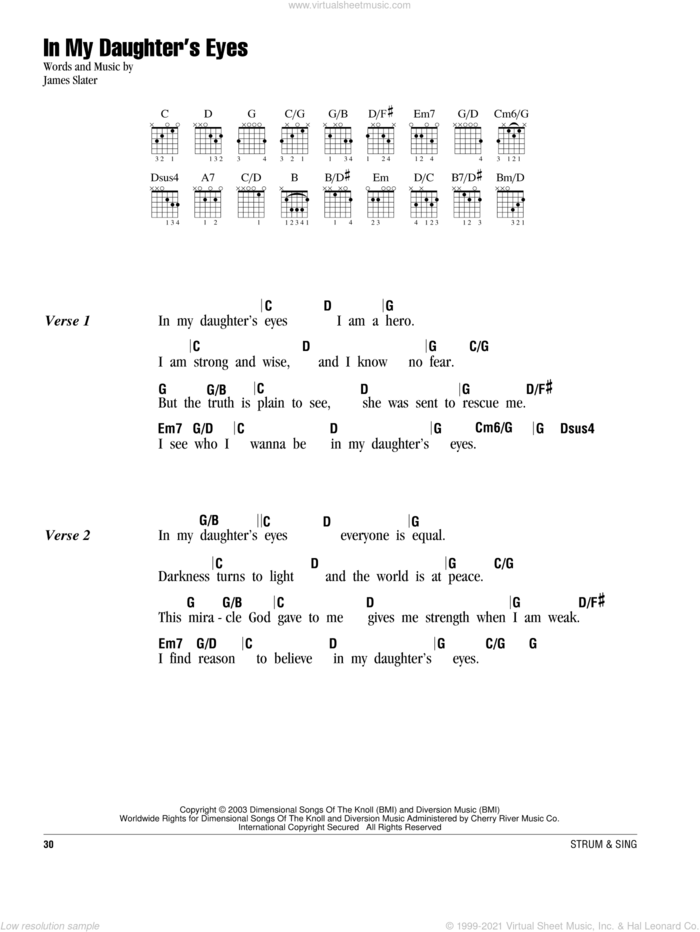 In My Daughter's Eyes sheet music for guitar (chords) by Martina McBride and James T. Slater, wedding score, intermediate skill level