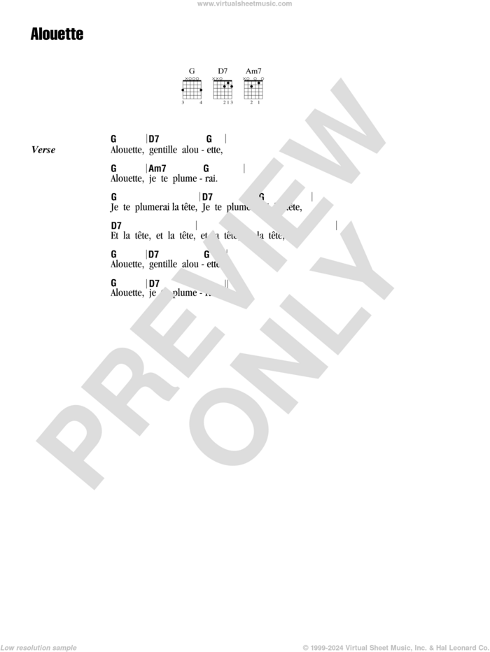 Alouette sheet music for guitar (chords), intermediate skill level